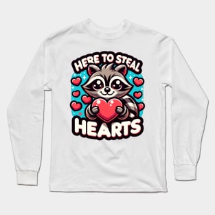 Raccoon Heart Bandit - Cute Animal Love Graphic Long Sleeve T-Shirt